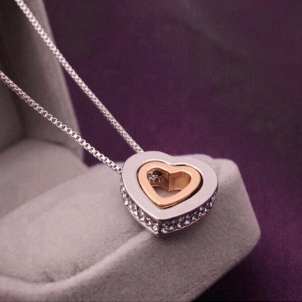 Heart Locket Pendant Necklace in Silver and Gold Tone